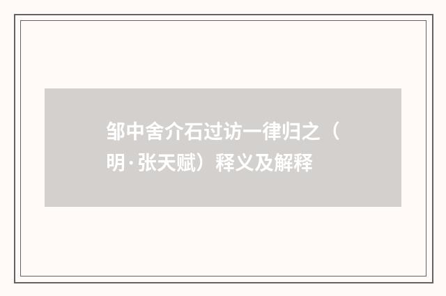 邹中舍介石过访一律归之（明·张天赋）释义及解释