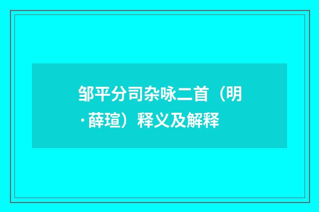 邹平分司杂咏二首（明·薛瑄）释义及解释