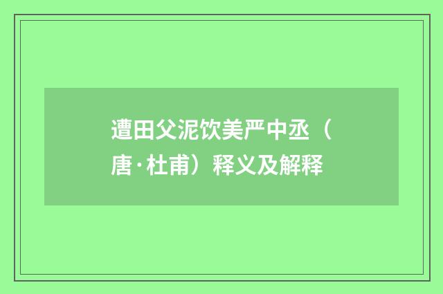 遭田父泥饮美严中丞（唐·杜甫）释义及解释