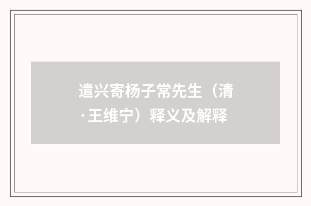 遣兴寄杨子常先生（清·王维宁）释义及解释