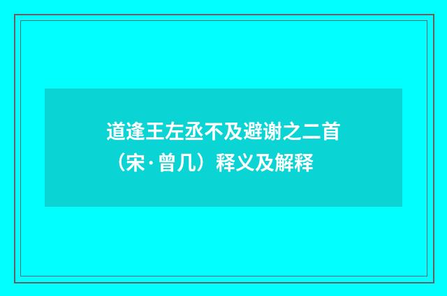道逢王左丞不及避谢之二首（宋·曾几）释义及解释