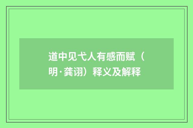 道中见弋人有感而赋（明·龚诩）释义及解释