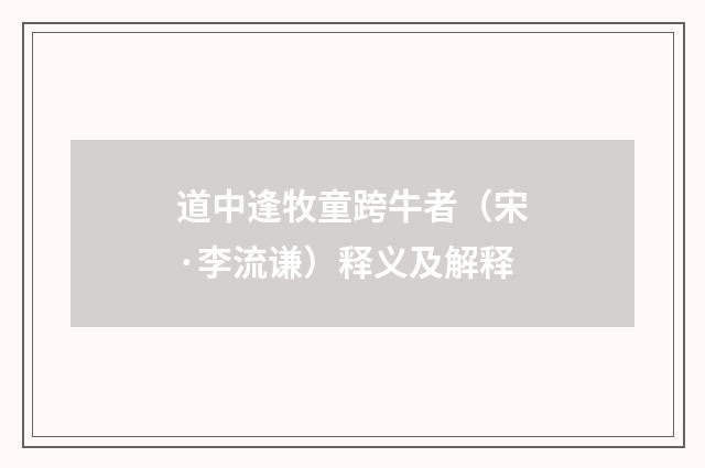 道中逢牧童跨牛者（宋·李流谦）释义及解释