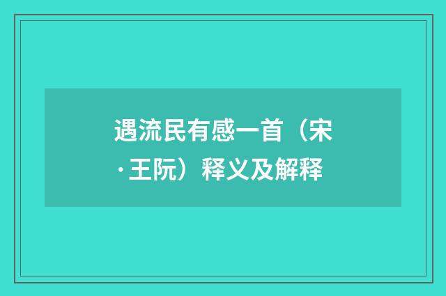 遇流民有感一首（宋·王阮）释义及解释