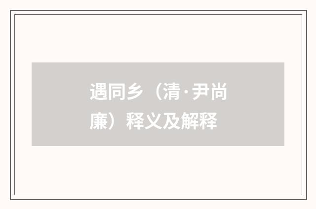 遇同乡（清·尹尚廉）释义及解释