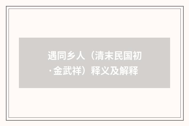 遇同乡人（清末民国初·金武祥）释义及解释