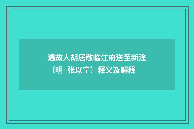 遇故人胡居敬临江府送至新淦（明·张以宁）释义及解释