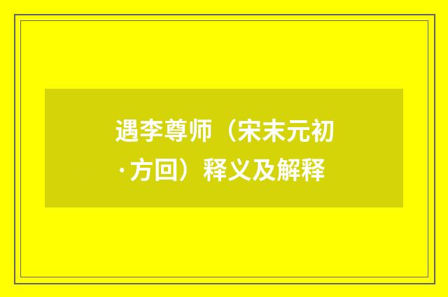 遇李尊师（宋末元初·方回）释义及解释