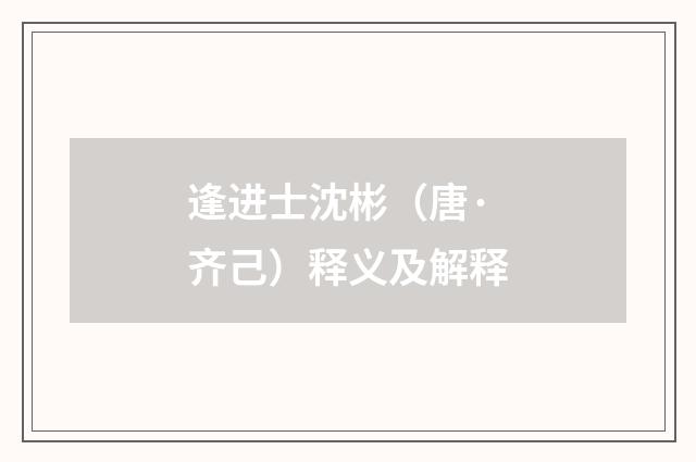 逢进士沈彬（唐·齐己）释义及解释