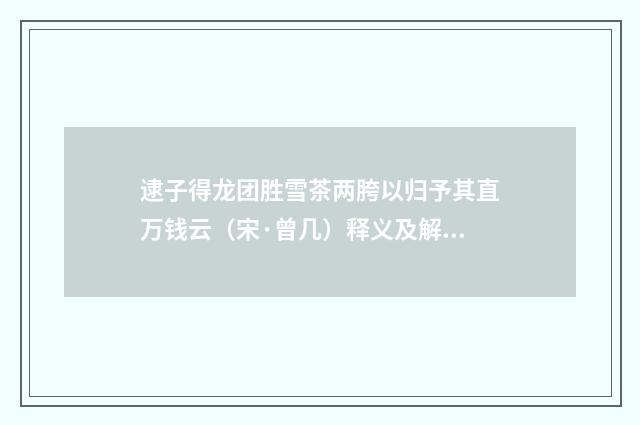 逮子得龙团胜雪茶两胯以归予其直万钱云（宋·曾几）释义及解释