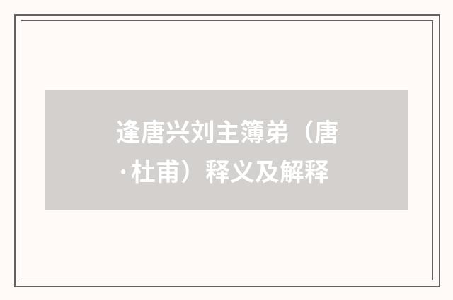 逢唐兴刘主簿弟（唐·杜甫）释义及解释