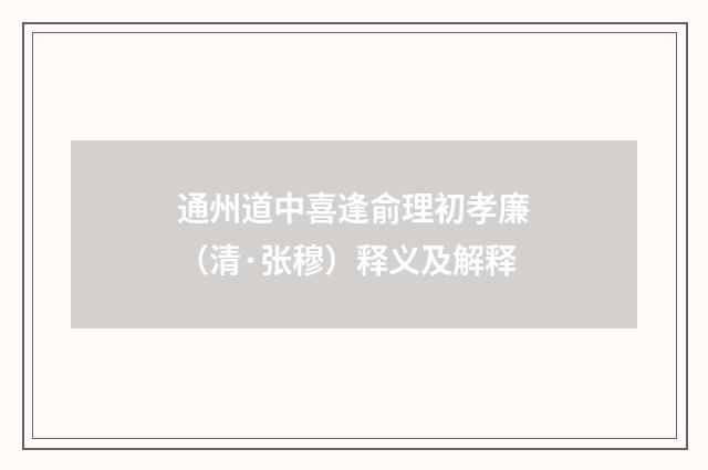 通州道中喜逢俞理初孝廉（清·张穆）释义及解释