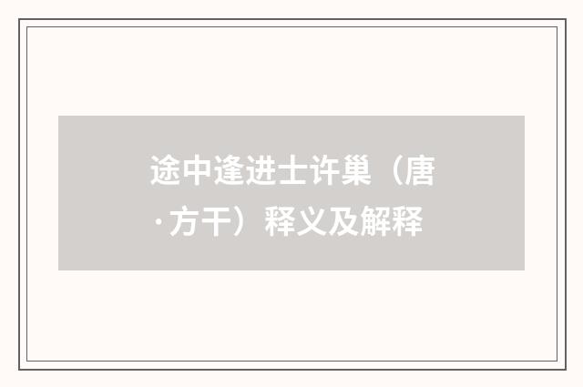 途中逢进士许巢（唐·方干）释义及解释