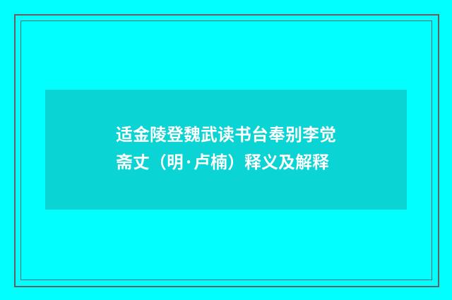 适金陵登魏武读书台奉别李觉斋丈（明·卢楠）释义及解释