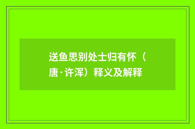 送鱼思别处士归有怀（唐·许浑）释义及解释