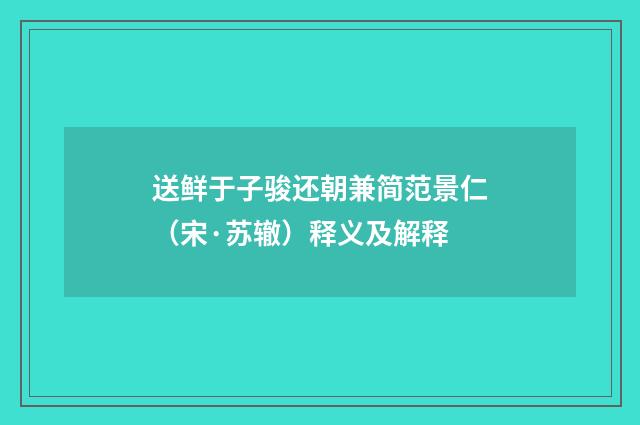 送鲜于子骏还朝兼简范景仁（宋·苏辙）释义及解释