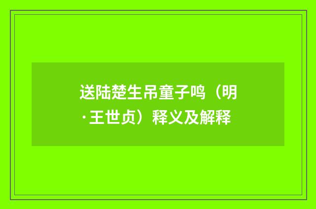 送陆楚生吊童子鸣（明·王世贞）释义及解释