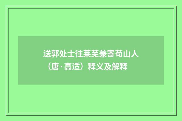 送郭处士往莱芜兼寄苟山人（唐·高适）释义及解释