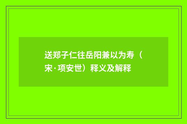 送郑子仁往岳阳兼以为寿（宋·项安世）释义及解释