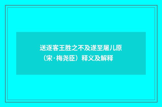 送逐客王胜之不及遂至屠儿原（宋·梅尧臣）释义及解释
