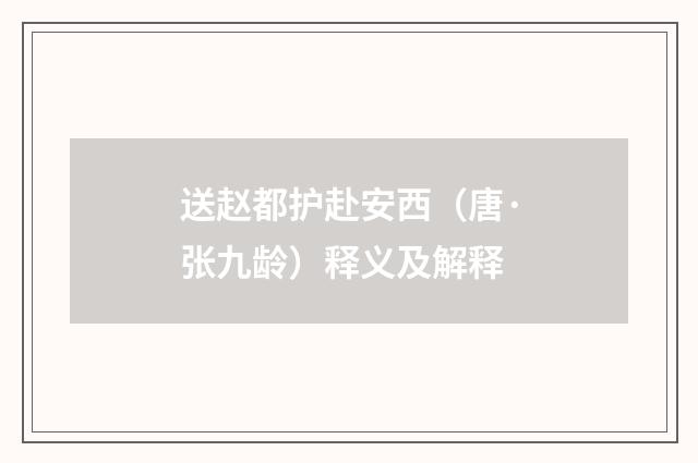 送赵都护赴安西（唐·张九龄）释义及解释