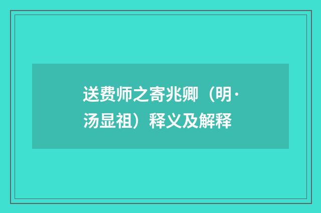 送费师之寄兆卿（明·汤显祖）释义及解释