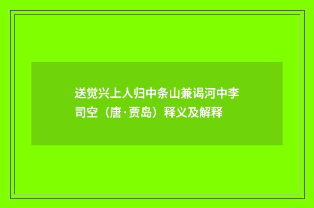 送觉兴上人归中条山兼谒河中李司空（唐·贾岛）释义及解释