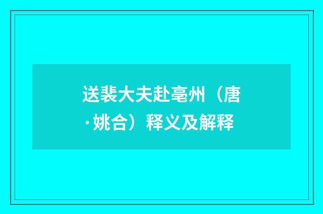 送裴大夫赴亳州（唐·姚合）释义及解释