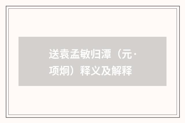 送袁孟敏归潭（元·项炯）释义及解释