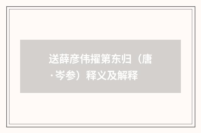 送薛彦伟擢第东归（唐·岑参）释义及解释