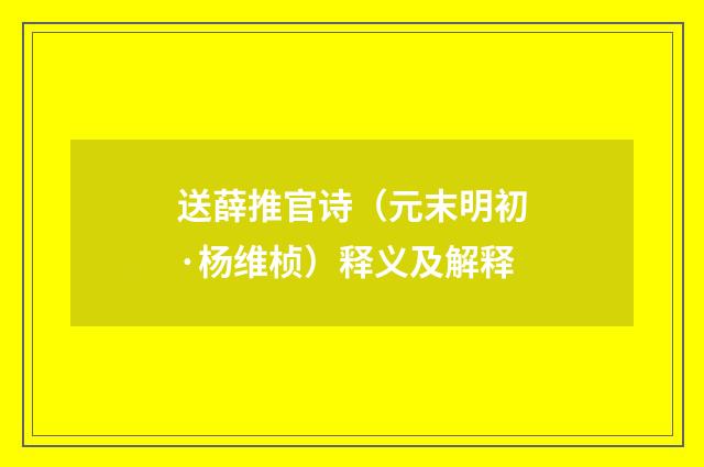 送薛推官诗（元末明初·杨维桢）释义及解释