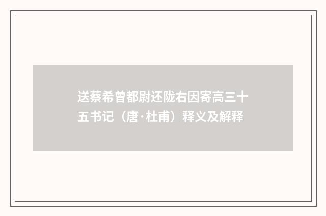 送蔡希曾都尉还陇右因寄高三十五书记（唐·杜甫）释义及解释