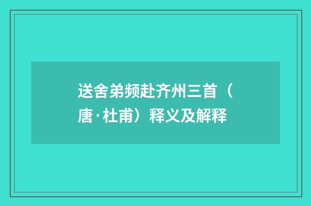 送舍弟频赴齐州三首（唐·杜甫）释义及解释