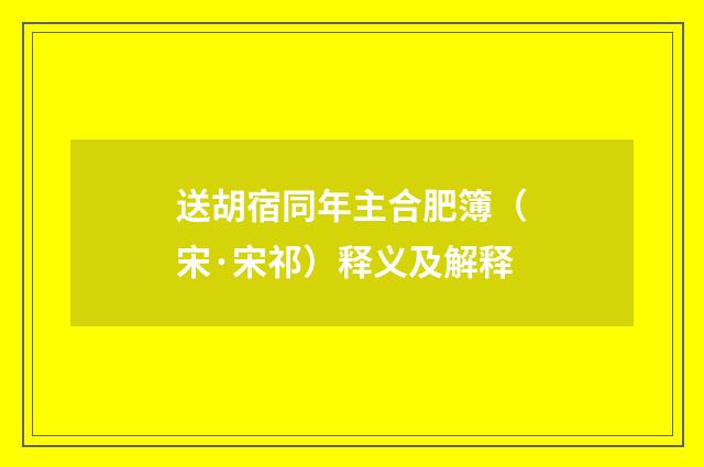 送胡宿同年主合肥簿（宋·宋祁）释义及解释
