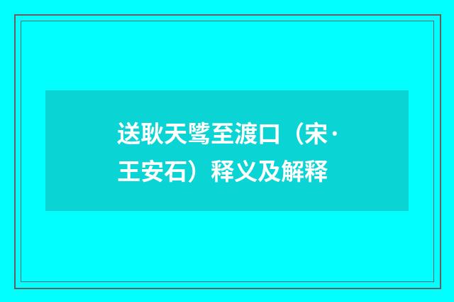 送耿天骘至渡口（宋·王安石）释义及解释