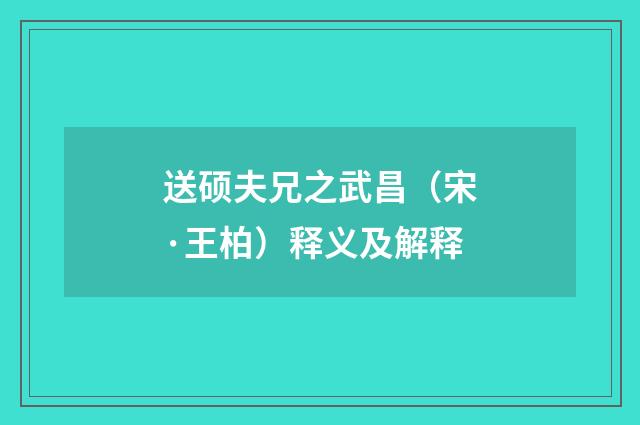 送硕夫兄之武昌（宋·王柏）释义及解释