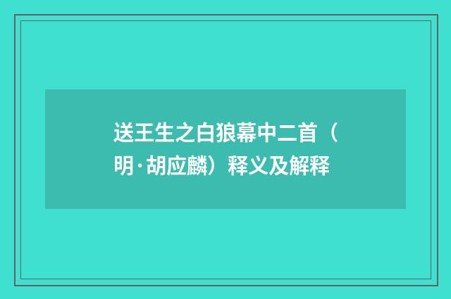 送王生之白狼幕中二首（明·胡应麟）释义及解释