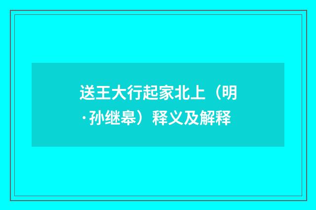 送王大行起家北上（明·孙继皋）释义及解释