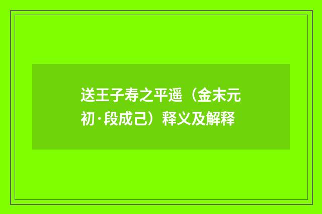 送王子寿之平遥（金末元初·段成己）释义及解释