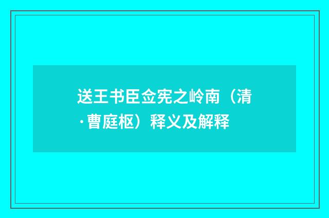 送王书臣佥宪之岭南（清·曹庭枢）释义及解释