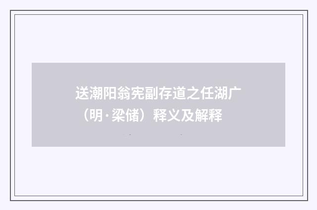 送潮阳翁宪副存道之任湖广（明·梁储）释义及解释