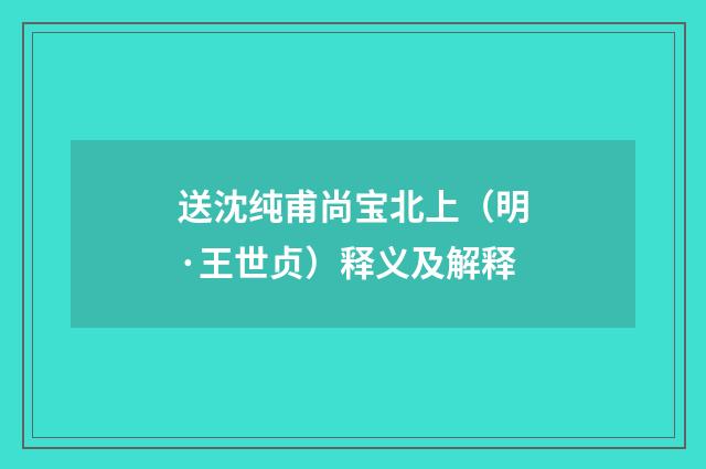 送沈纯甫尚宝北上（明·王世贞）释义及解释