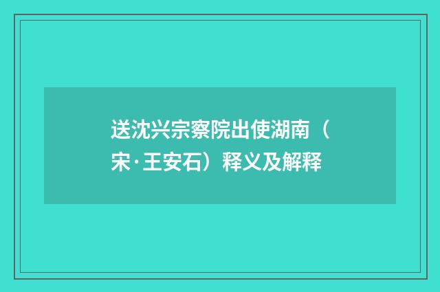 送沈兴宗察院出使湖南（宋·王安石）释义及解释