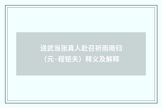 送武当张真人赴召祈雨南归（元·程钜夫）释义及解释
