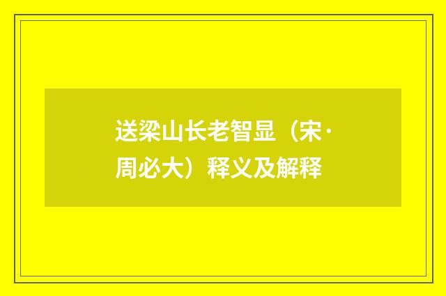 送梁山长老智显（宋·周必大）释义及解释