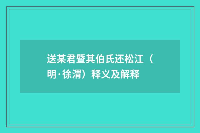 送某君暨其伯氏还松江（明·徐渭）释义及解释