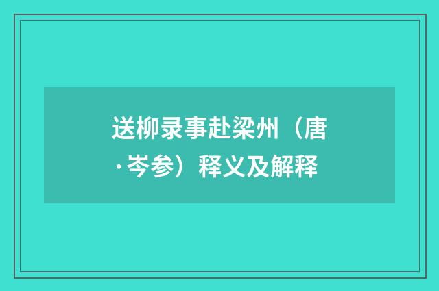 送柳录事赴梁州（唐·岑参）释义及解释