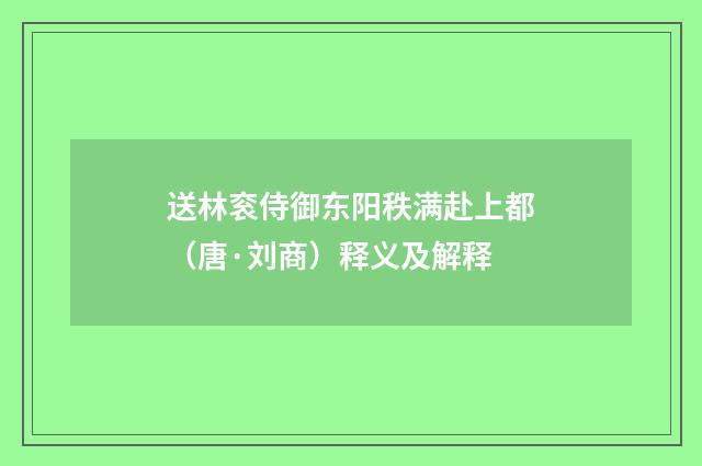 送林衮侍御东阳秩满赴上都（唐·刘商）释义及解释