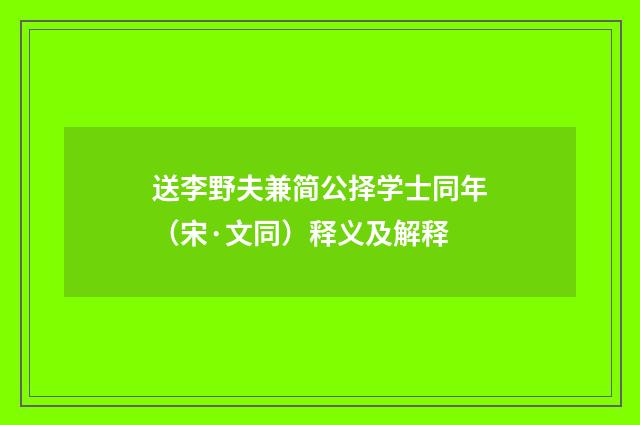 送李野夫兼简公择学士同年（宋·文同）释义及解释