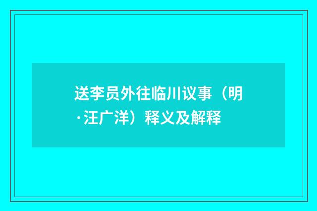 送李员外往临川议事（明·汪广洋）释义及解释